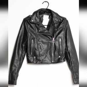 Black Faux Leather Moto Biker Jacket